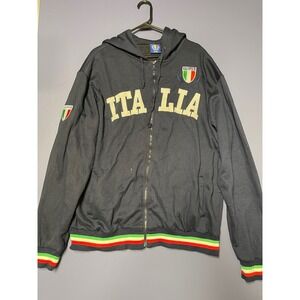 Italia Navy Blue Full Zip Hoodie Mens XXXL Italian Flag Crest Striped‎ Trim